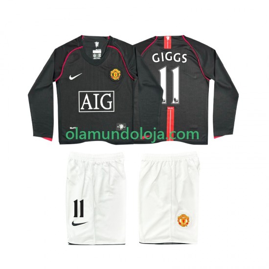 Camisola Manchester United GIGGS 11 2007 Retro Criança Equipamento Segundo 2008 Manga Comprida